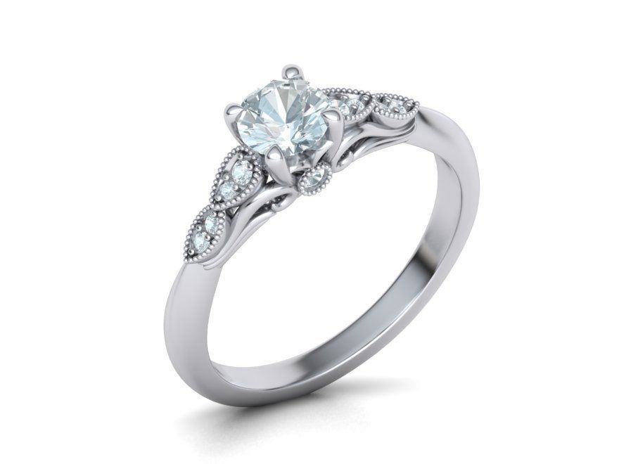 Nautilus 4 prong Engagement ring 3dmodel with 5mm 3D print model_7