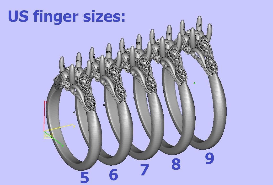 Nautilus 4 prong Engagement ring 3dmodel with 5mm 3D print model_17
