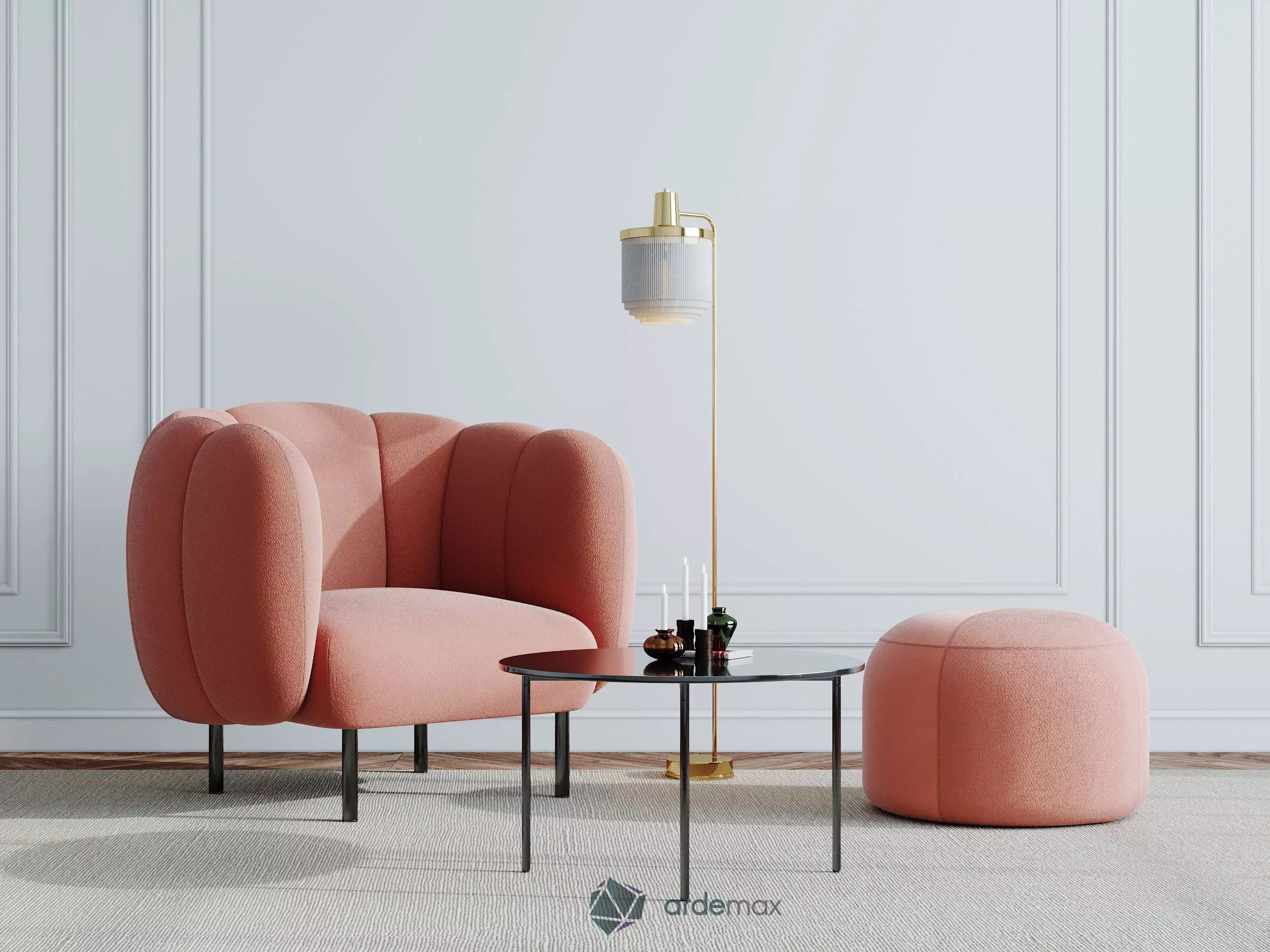 Furniture set chair and ottoman 3D model_0