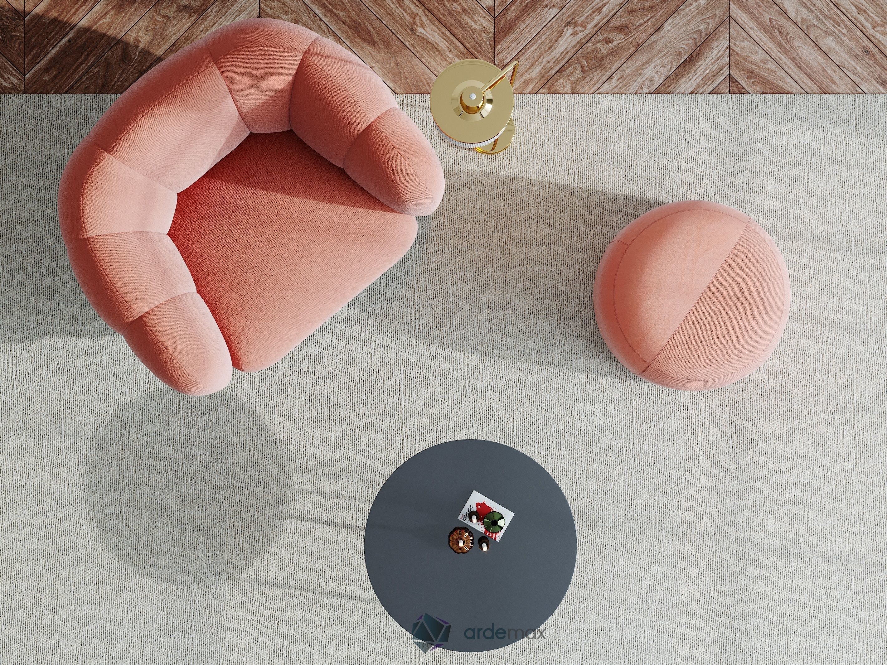 Furniture set chair and ottoman 3D model_5