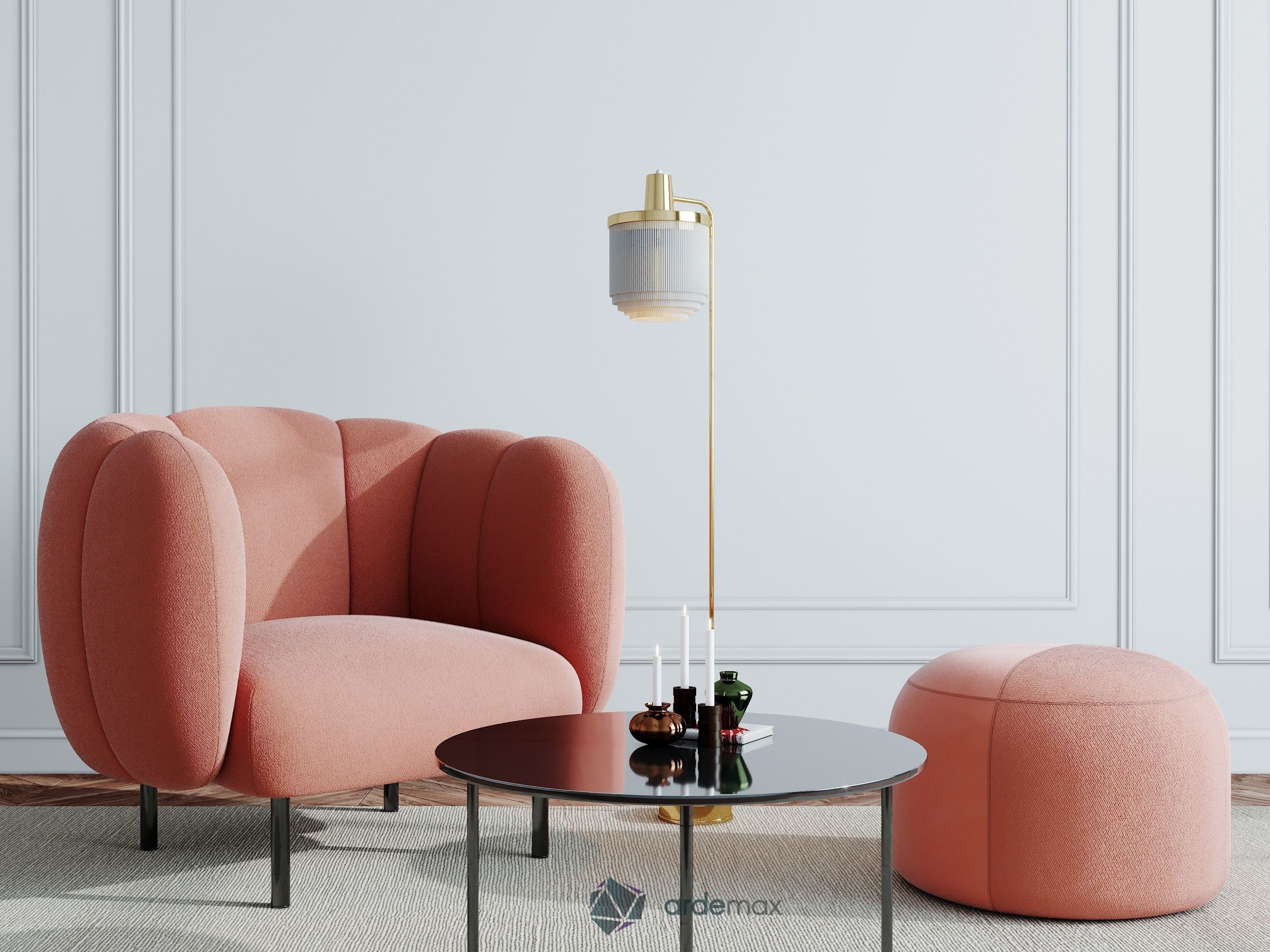 Furniture set chair and ottoman 3D model_3