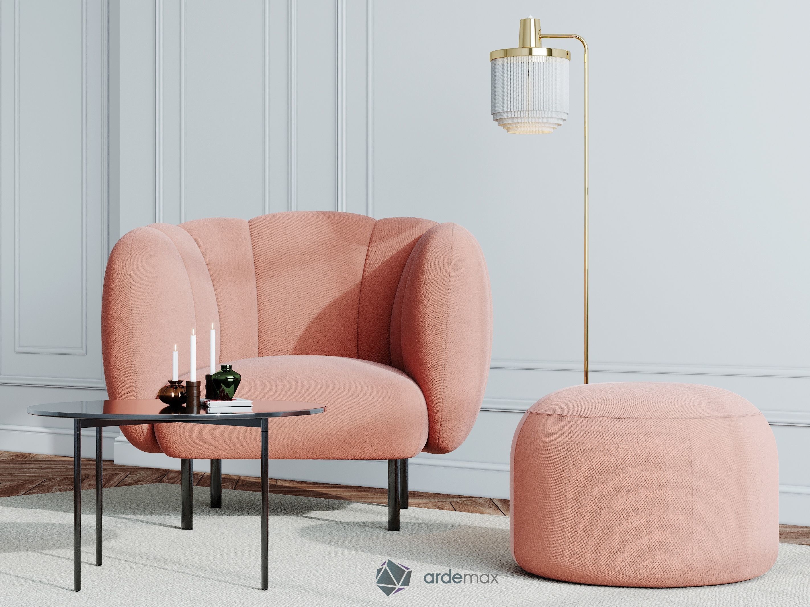 Furniture set chair and ottoman 3D model_2