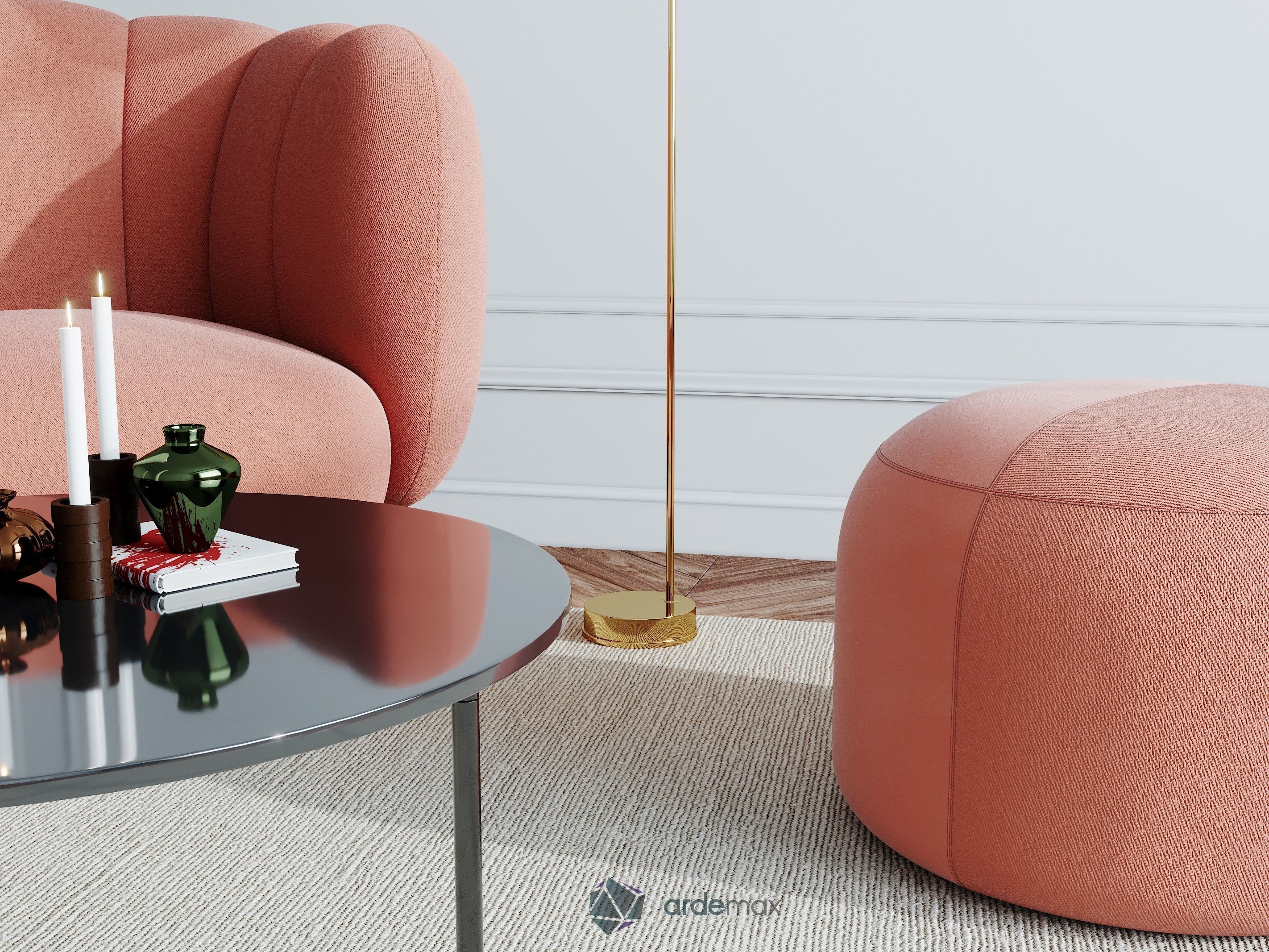 Furniture set chair and ottoman 3D model_7