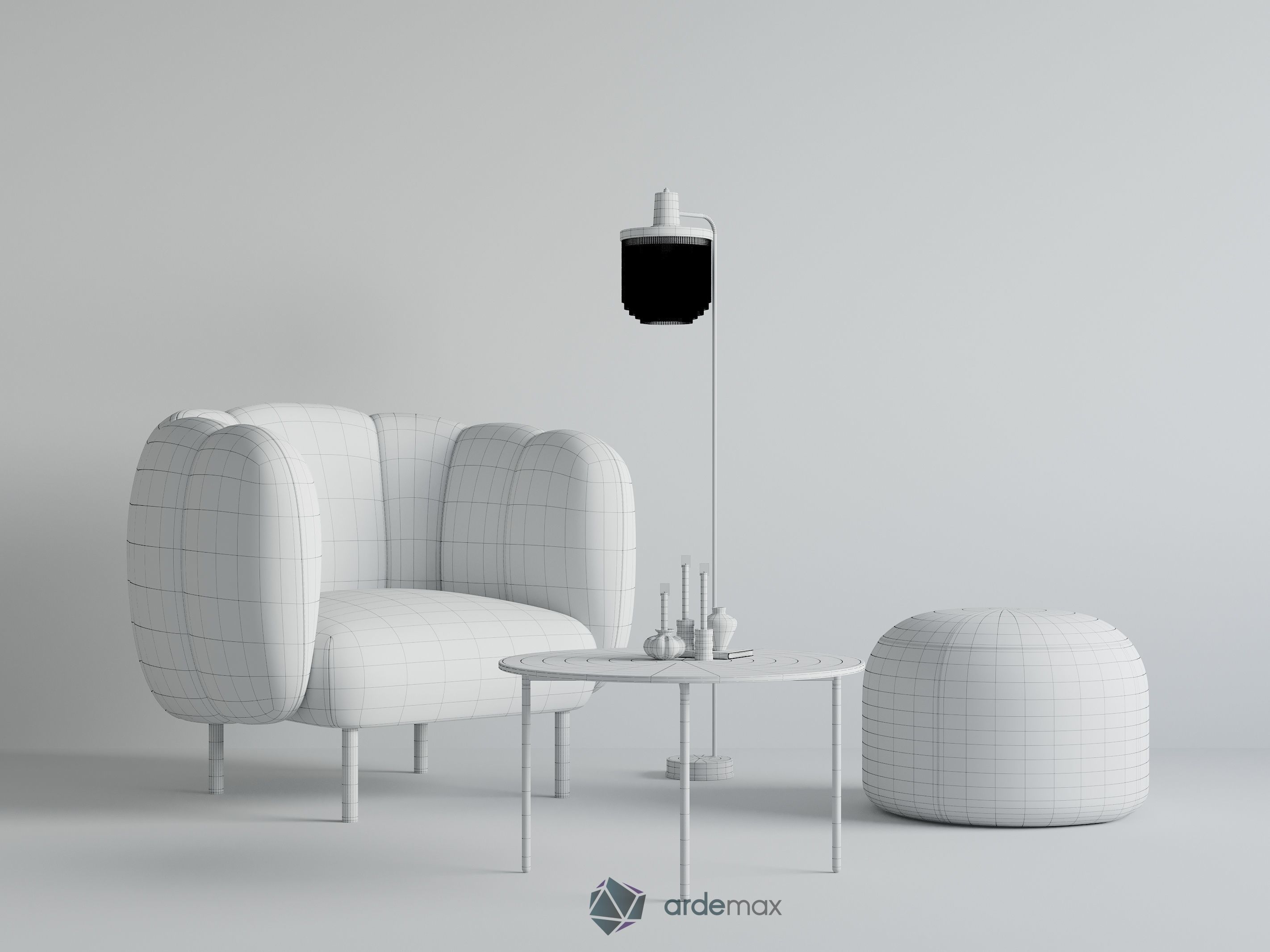 Furniture set chair and ottoman 3D model_6