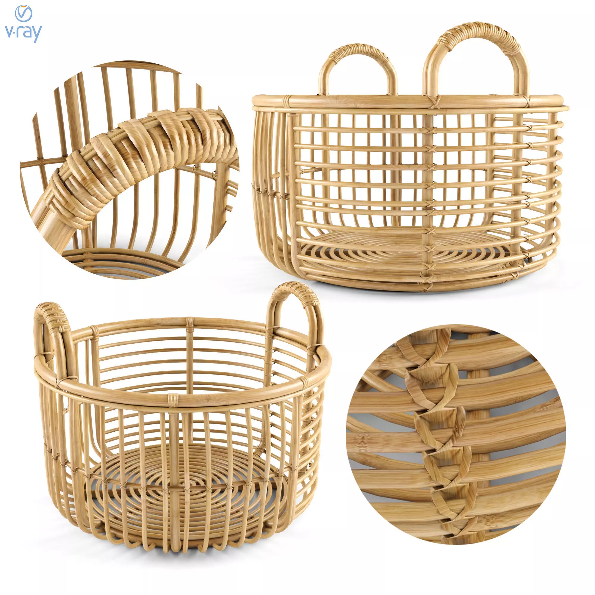 Java Rattan Baskets Low 3D model