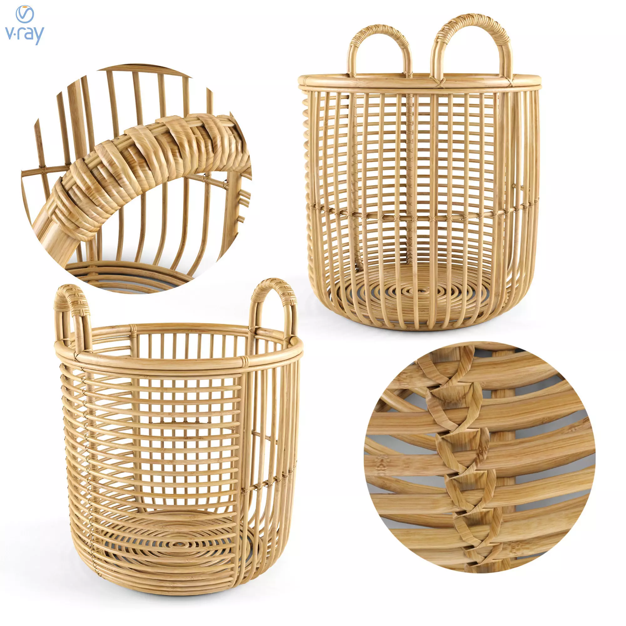 Java Rattan Baskets Medium 3D model_0