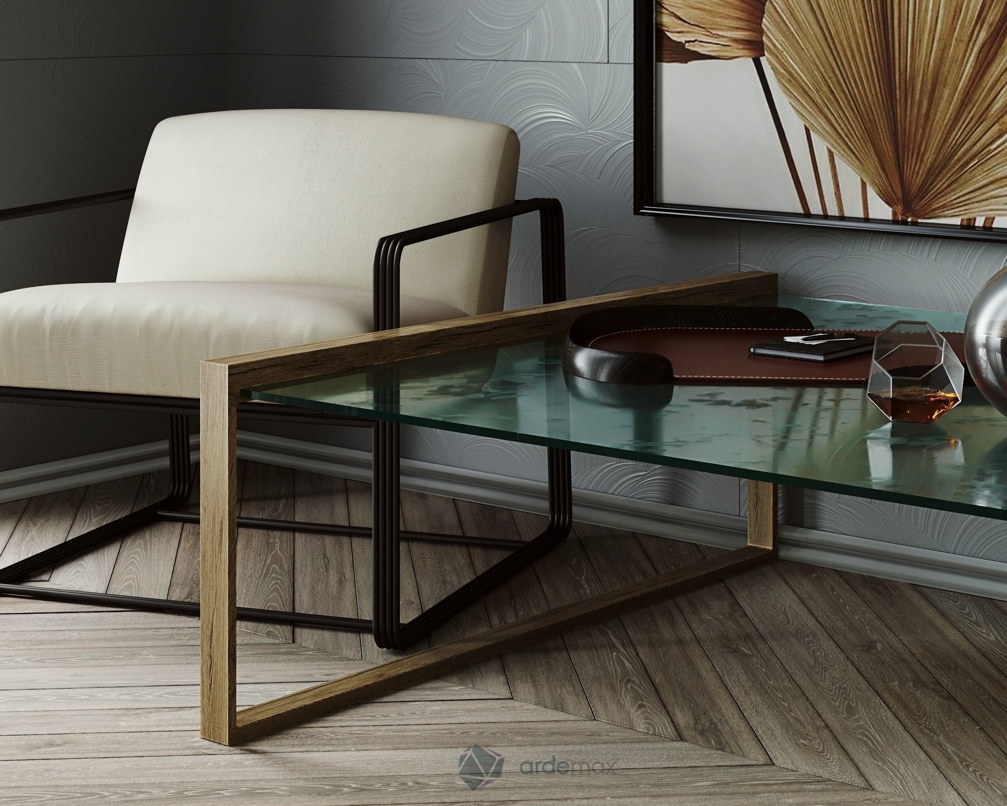 Coffee table with decor 3D model_5