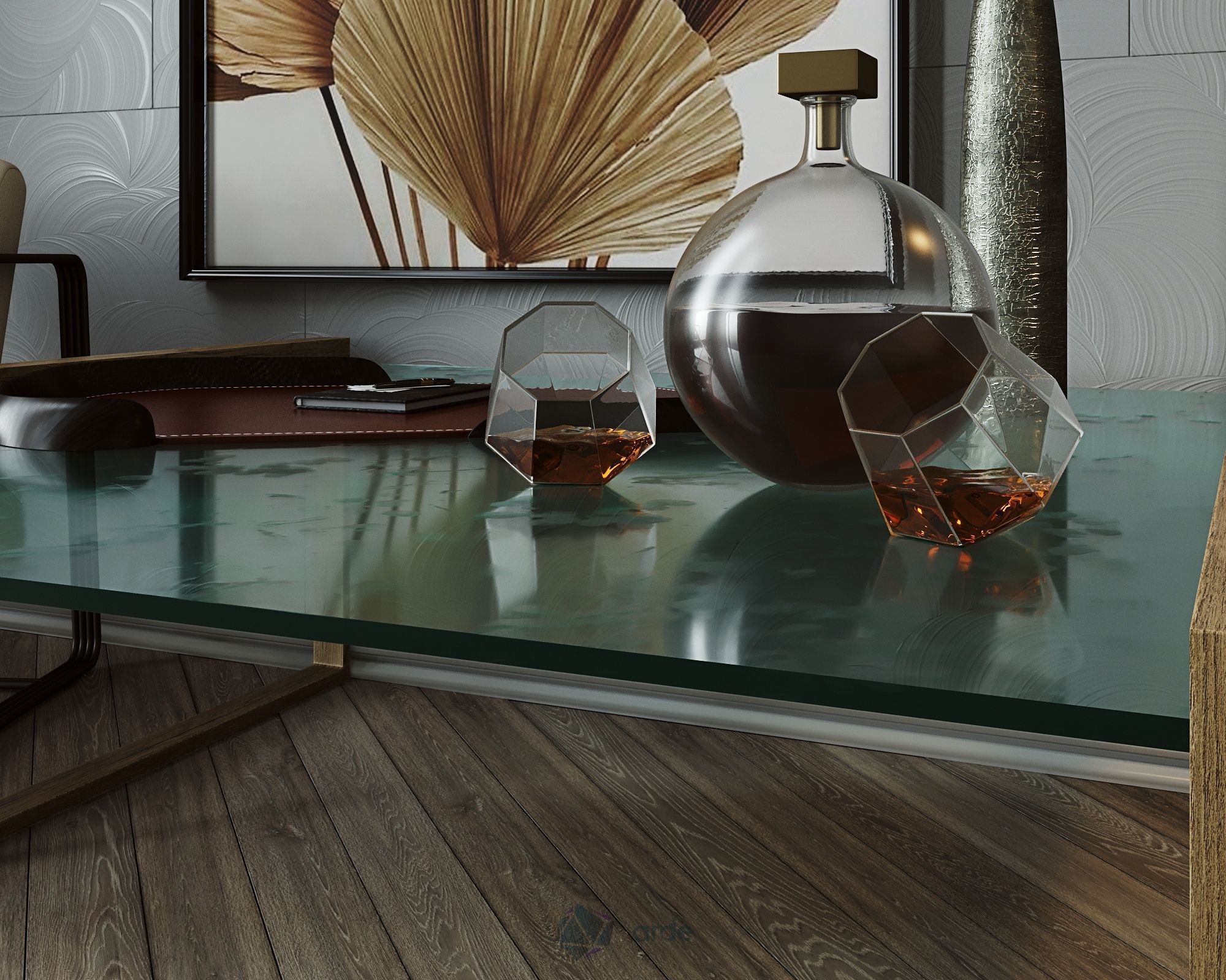 Coffee table with decor 3D model_1