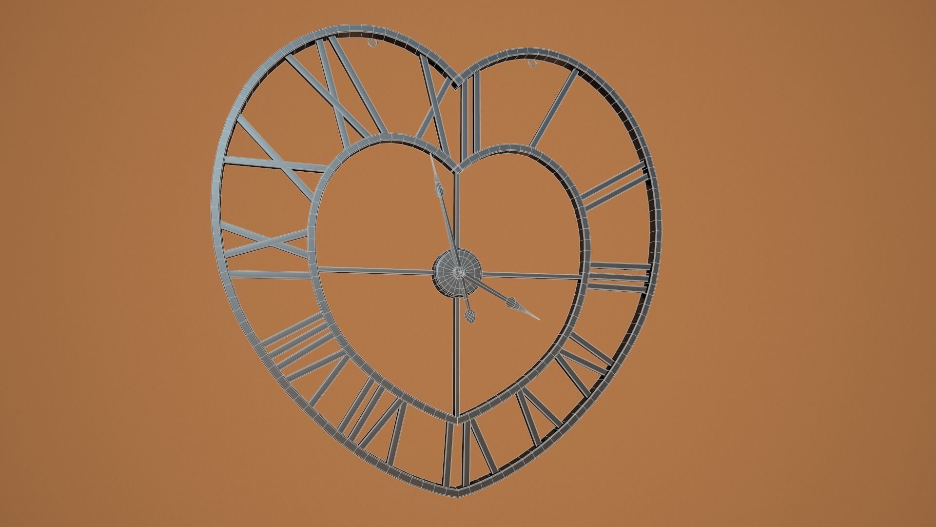 Animated Brushed Steel Heart Clock 3D model_9