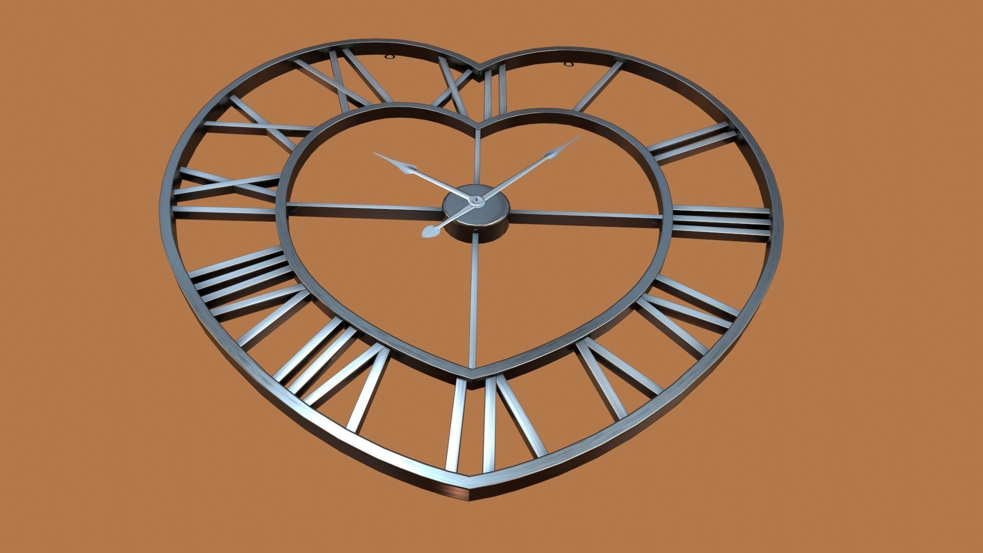 Animated Brushed Steel Heart Clock 3D model_5
