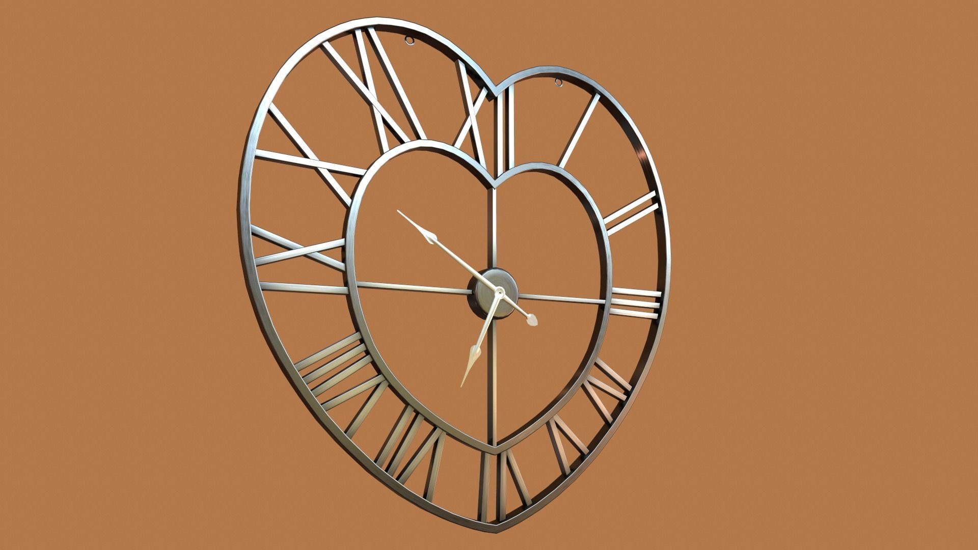 Animated Brushed Steel Heart Clock 3D model_3