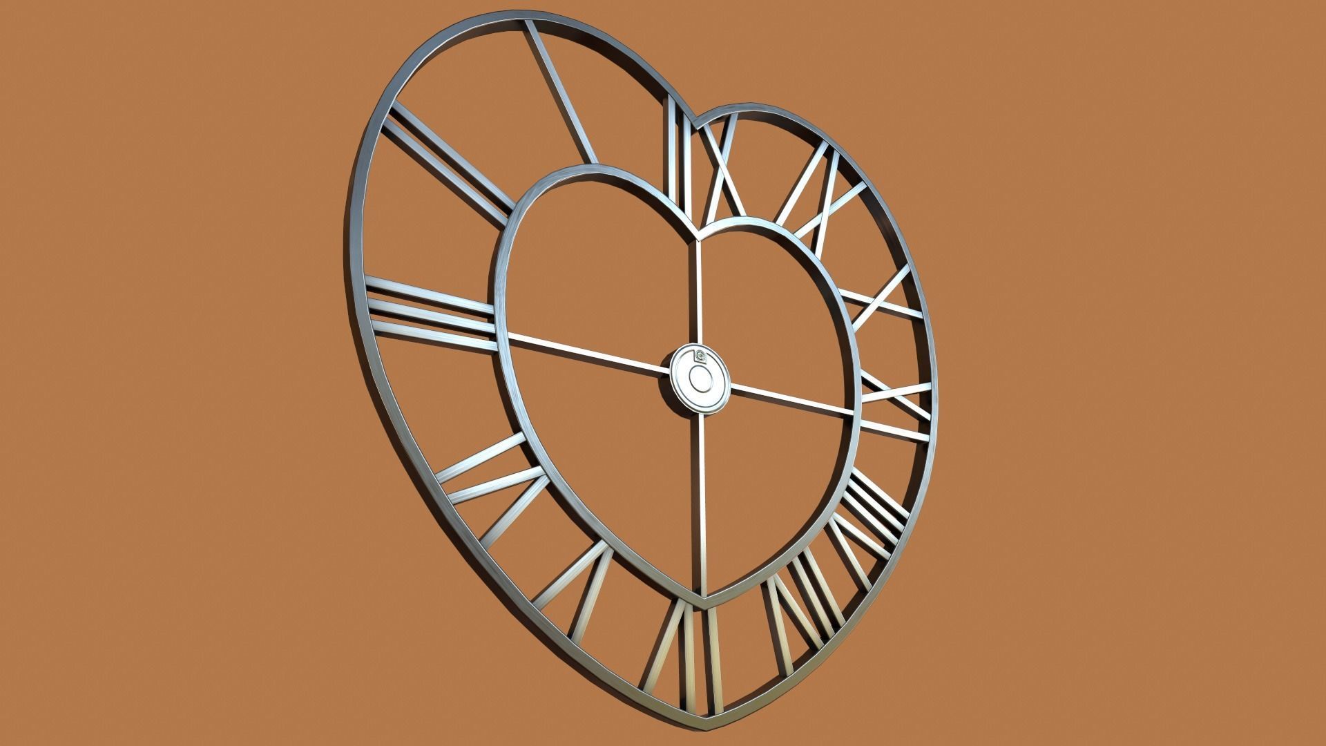 Animated Brushed Steel Heart Clock 3D model_2