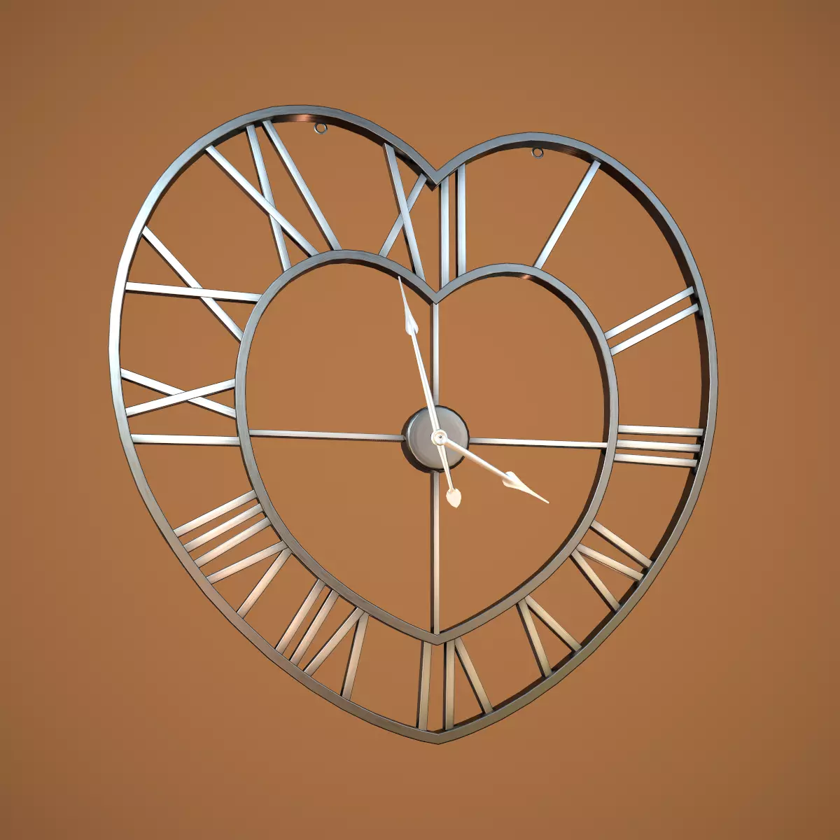 Animated Brushed Steel Heart Clock 3D model_0