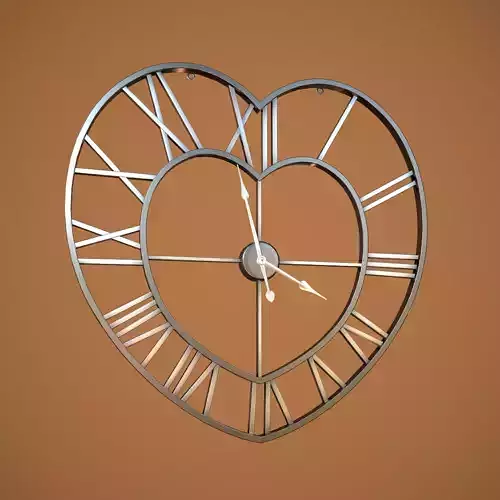 Animated Brushed Steel Heart Clock 3D model