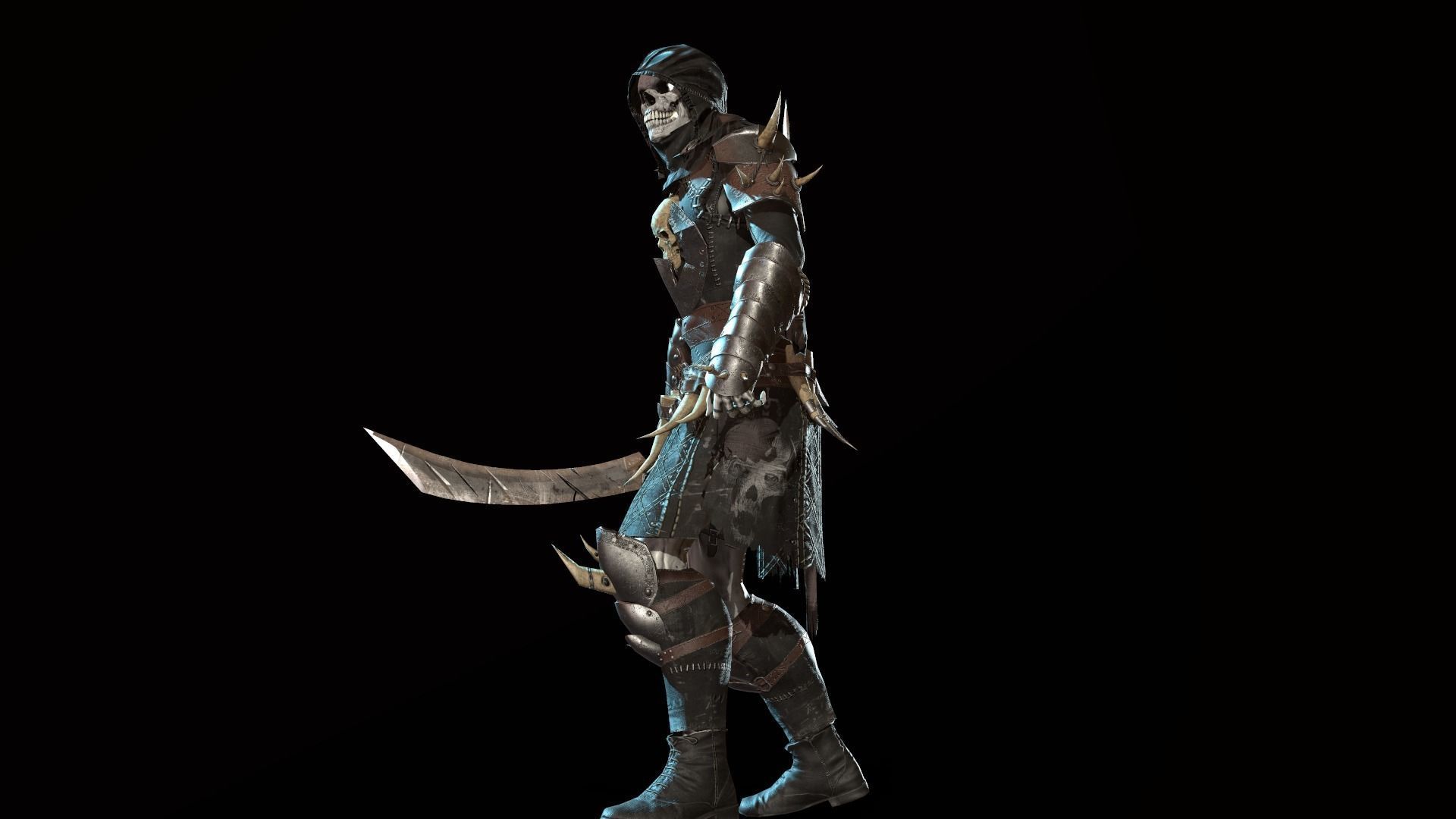 Skeleton3 character in armor Low-poly 3D model_7