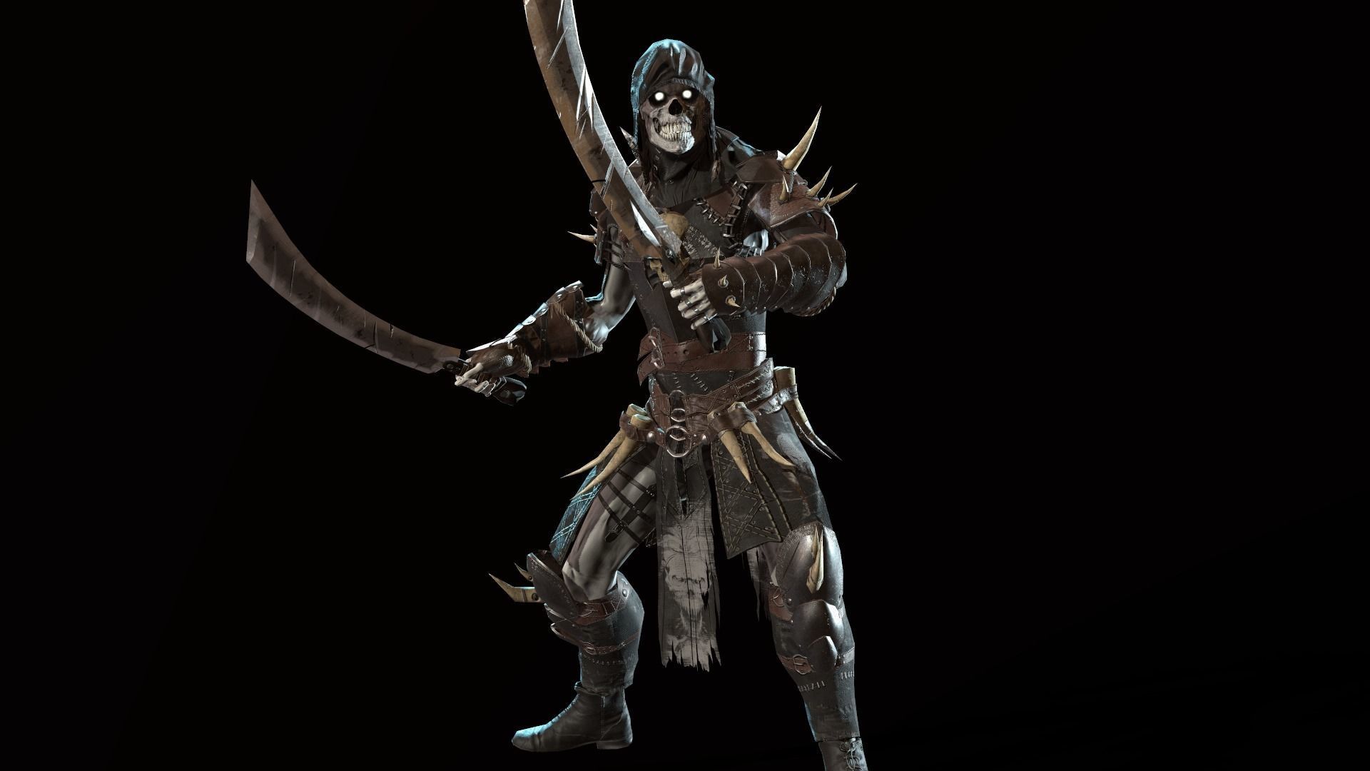 Skeleton3 character in armor Low-poly 3D model_3