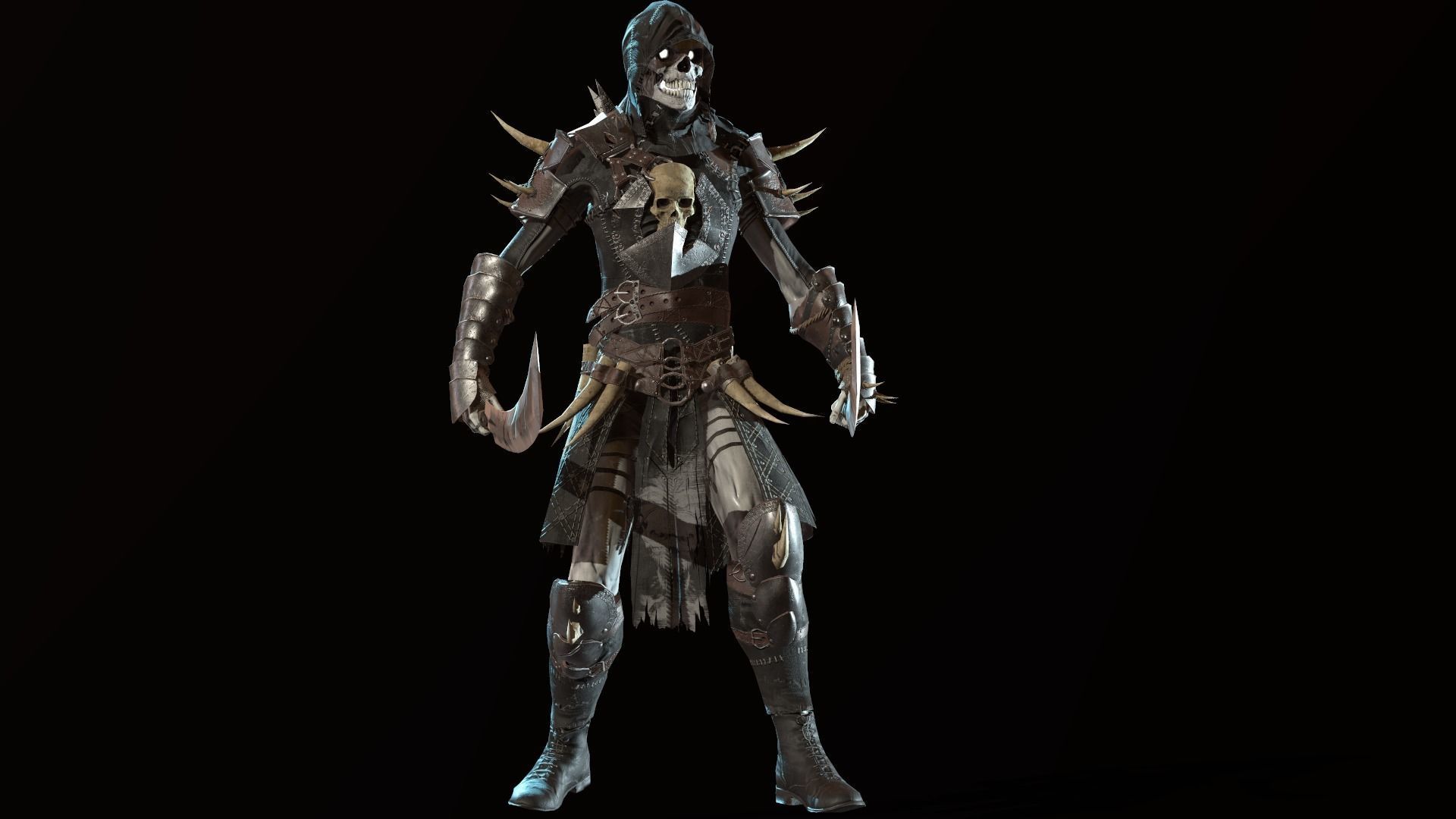 Skeleton3 character in armor Low-poly 3D model_9