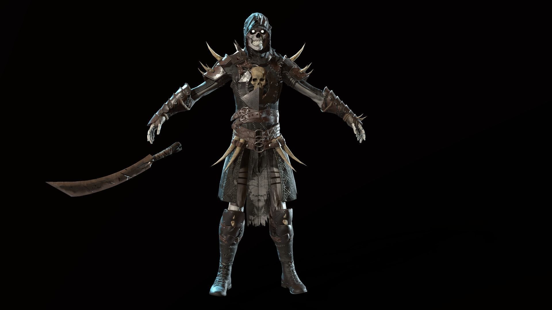 Skeleton3 character in armor Low-poly 3D model_10