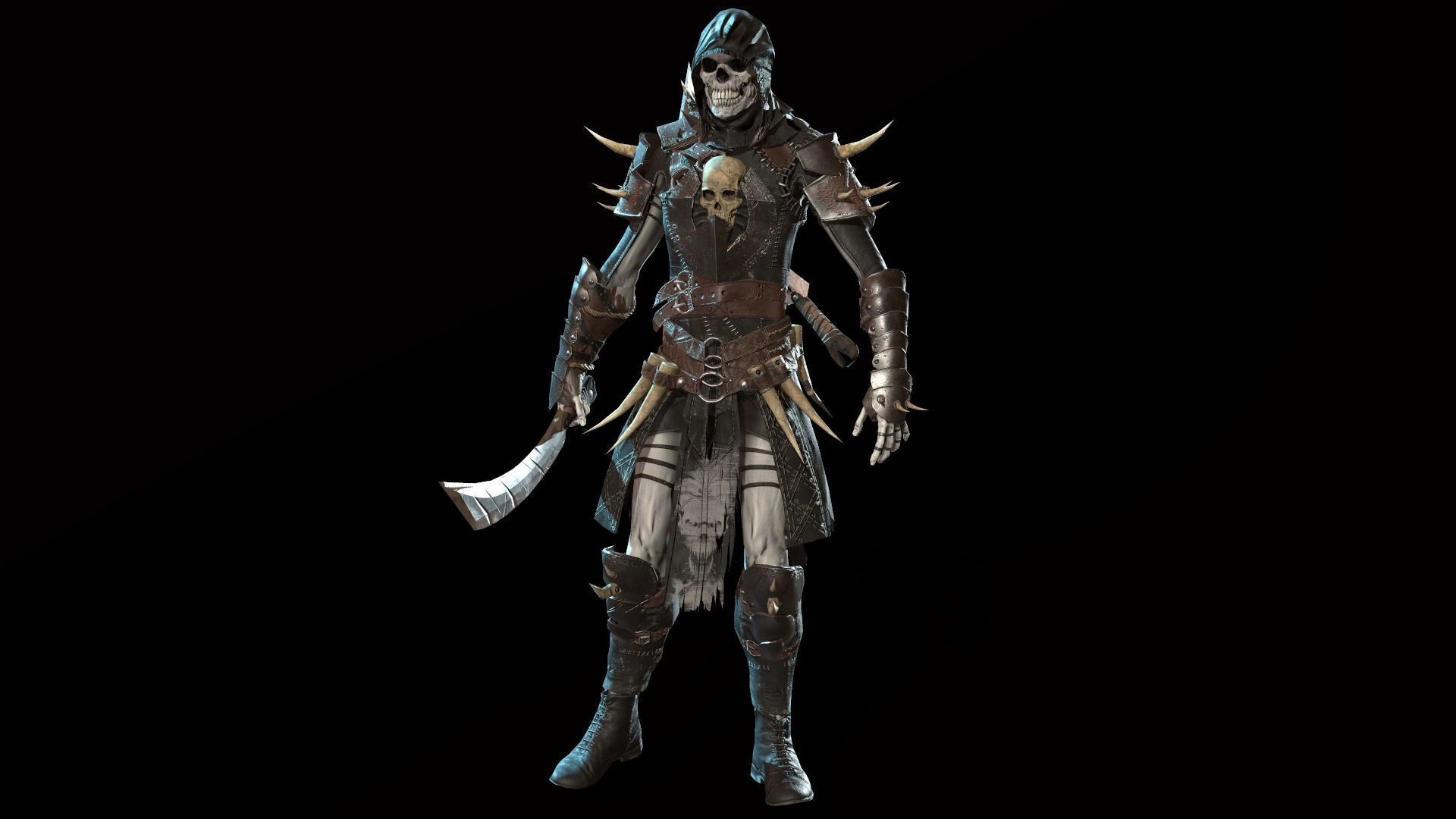 Skeleton3 character in armor Low-poly 3D model_5