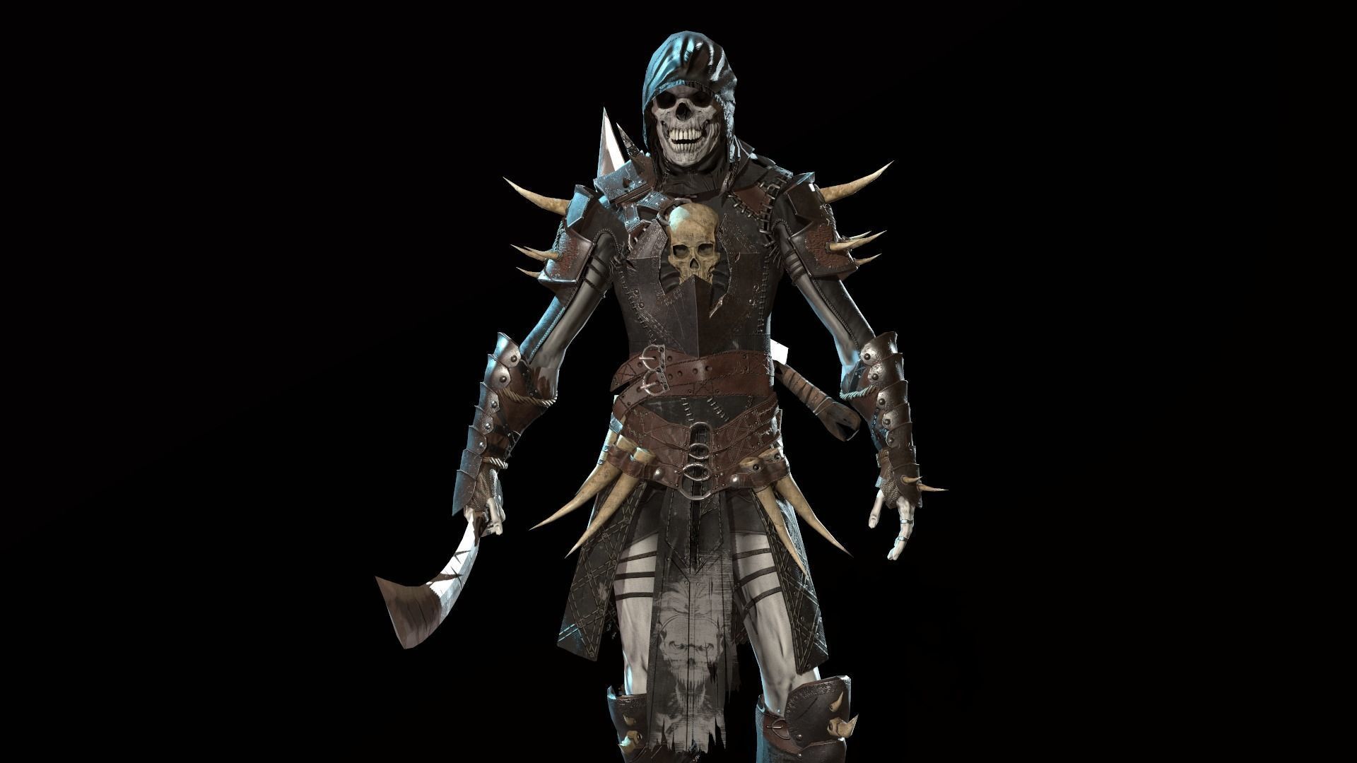 Skeleton3 character in armor Low-poly 3D model_6