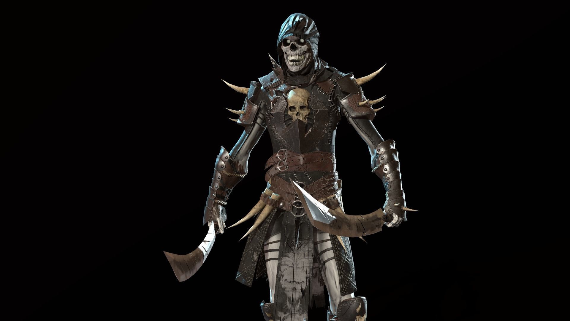 Skeleton3 character in armor Low-poly 3D model_4