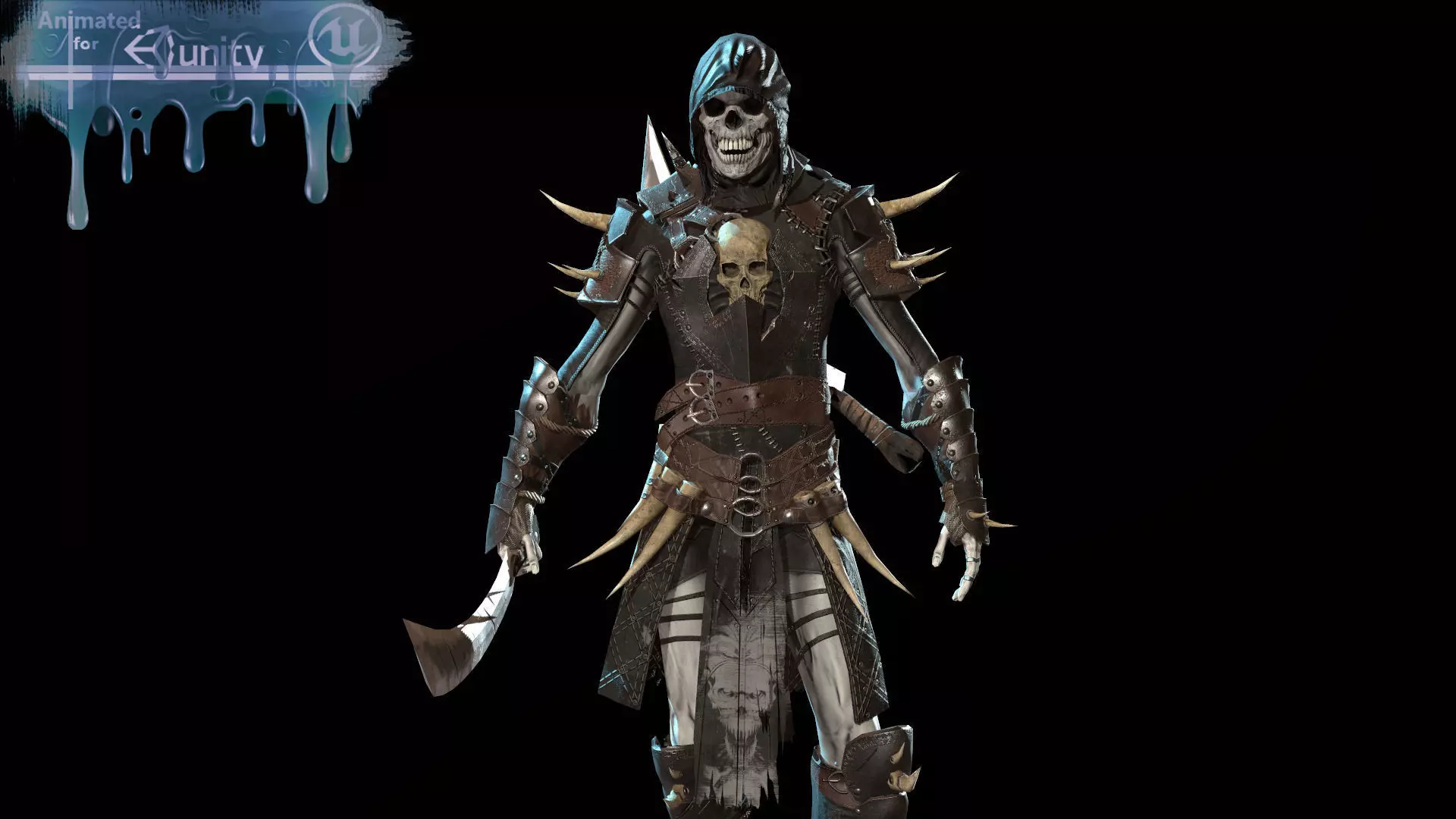 Skeleton3 character in armor Low-poly 3D model_0