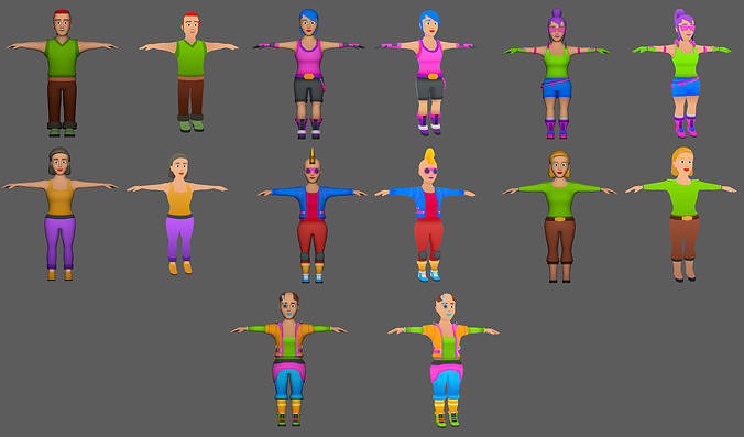 Lowpoly Character Set - 7 Pieces Low-poly 3D model