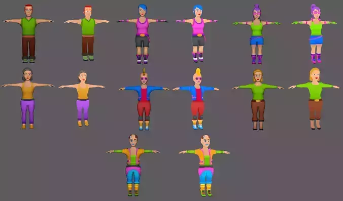 Lowpoly Character Set - 7 Pieces Low-poly 3D model