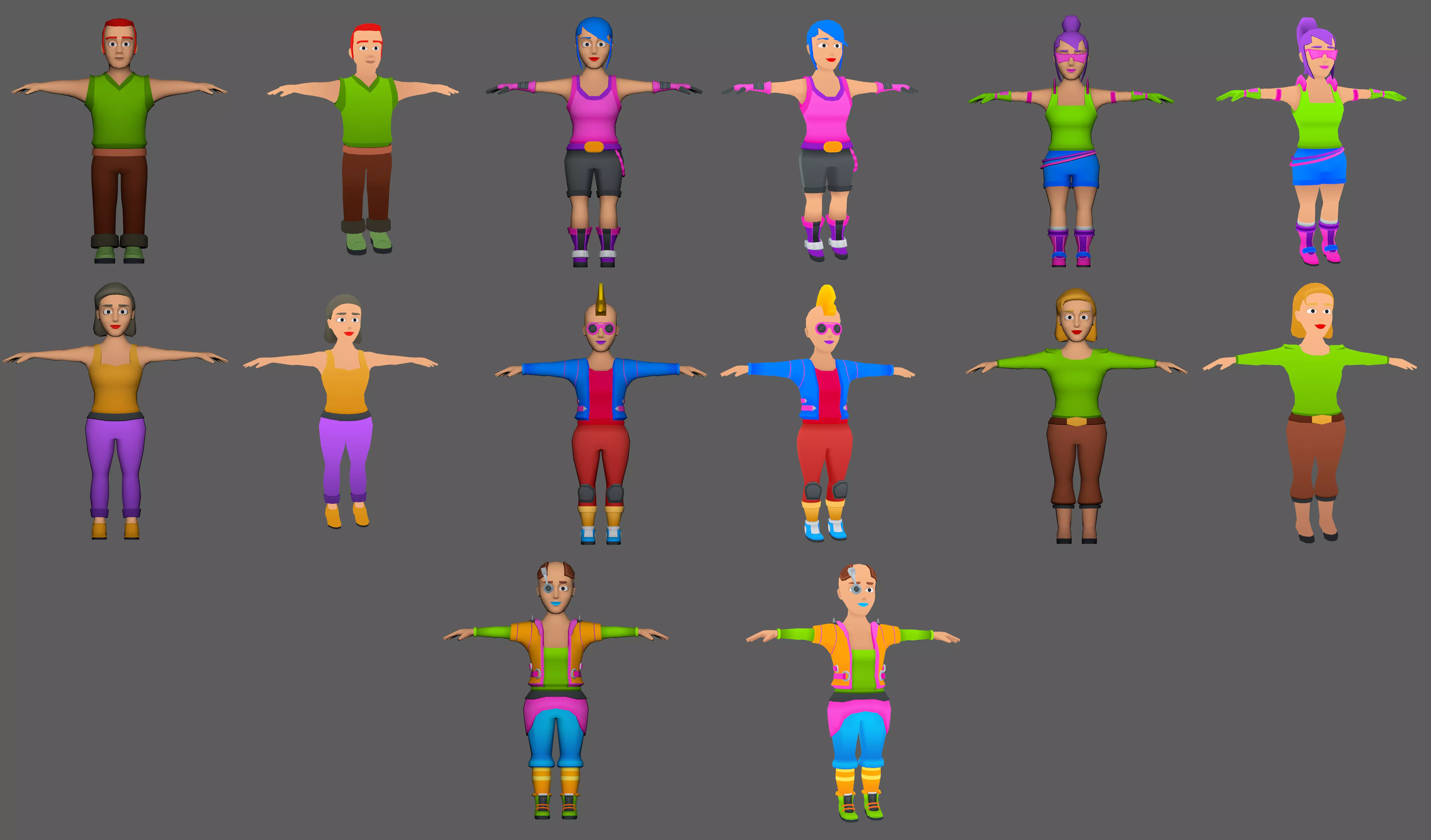 Lowpoly Character Set - 7 Pieces Low-poly 3D model_0