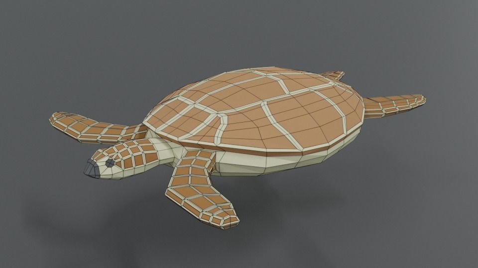 Low Poly Cartoon Loggerhead Sea Turtle Low-poly 3D model_9