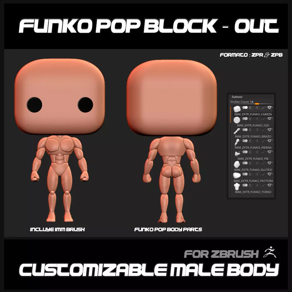 FUNKO POP BLOCK OUT MALE BASEMESH 3D model_0