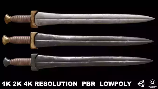 Greek Sword Xiphos 01 Low-poly 3D model