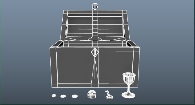 Treasure Chest Chalice Coin Gold Low-poly 3D model_12