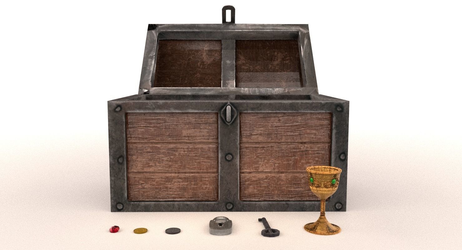 Treasure Chest Chalice Coin Gold Low-poly 3D model_7