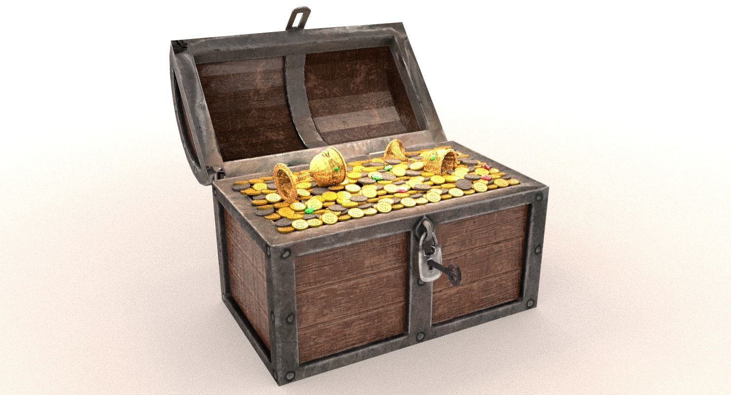 Treasure Chest Chalice Coin Gold Low-poly 3D model_2