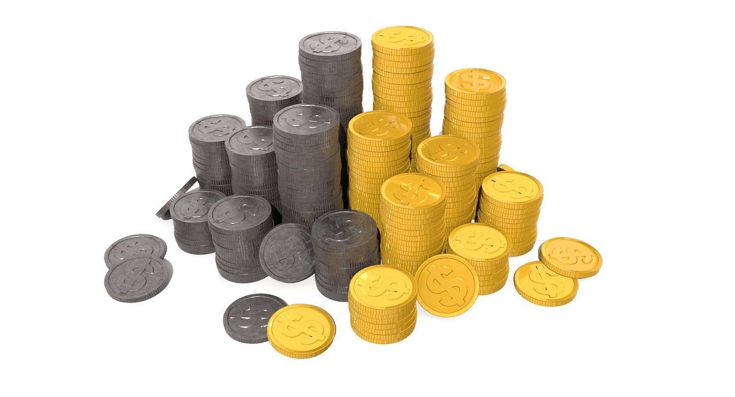 Treasure Chest Chalice Coin Gold Low-poly 3D model_4