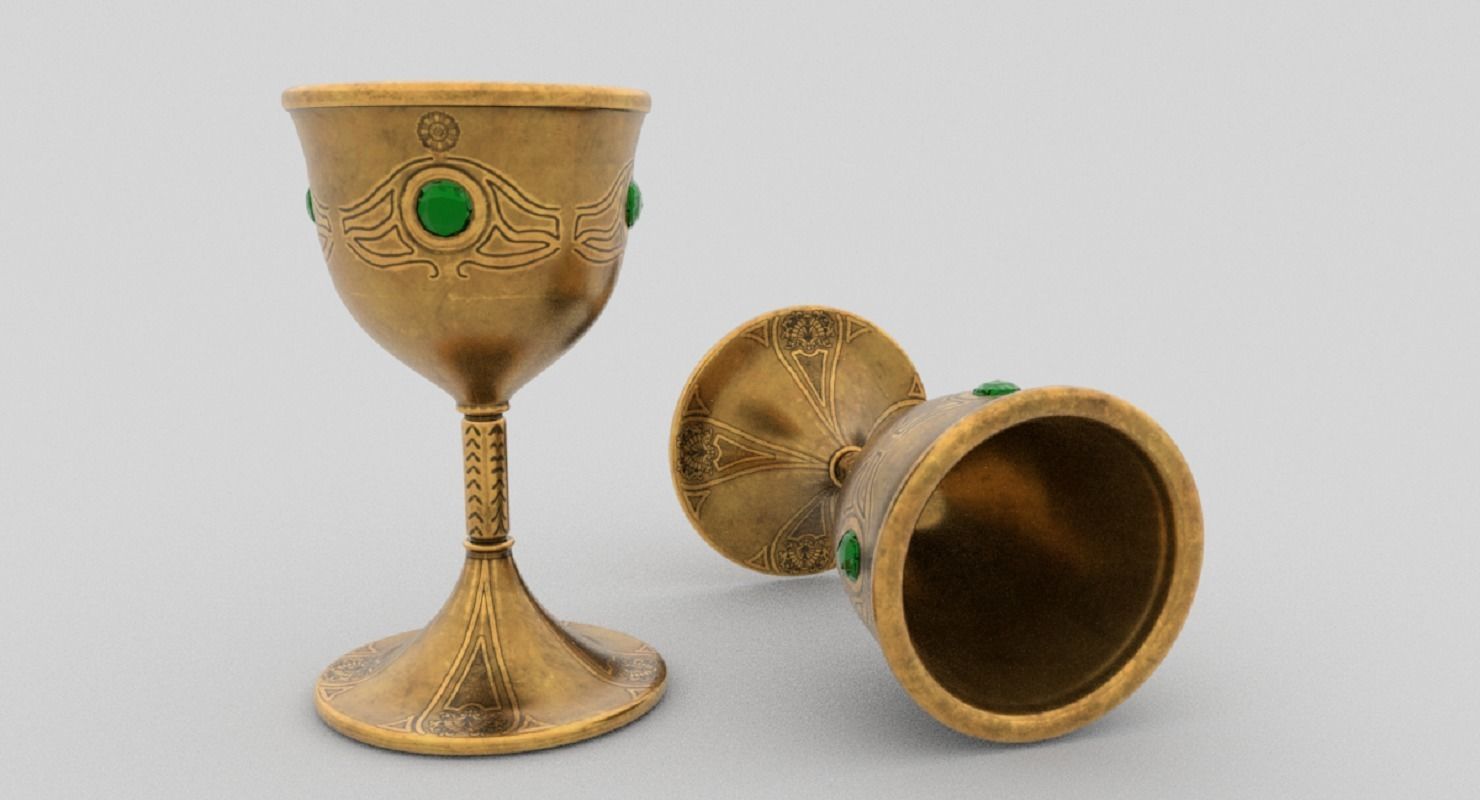Treasure Chest Chalice Coin Gold Low-poly 3D model_3