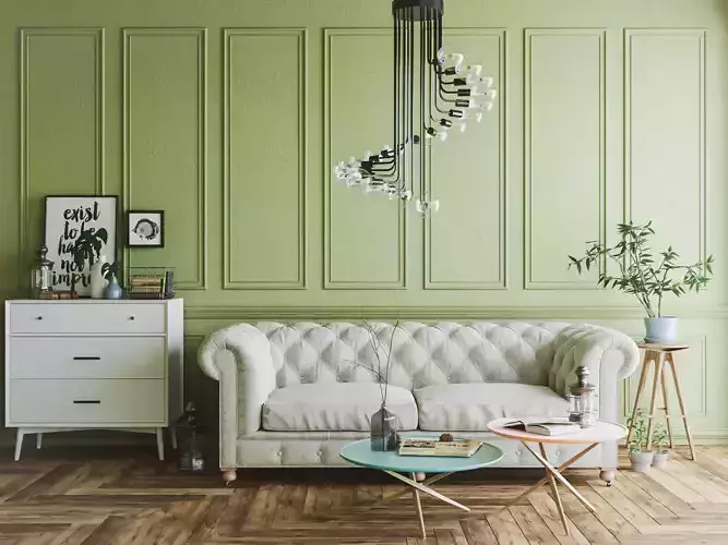 Green wall interior scene