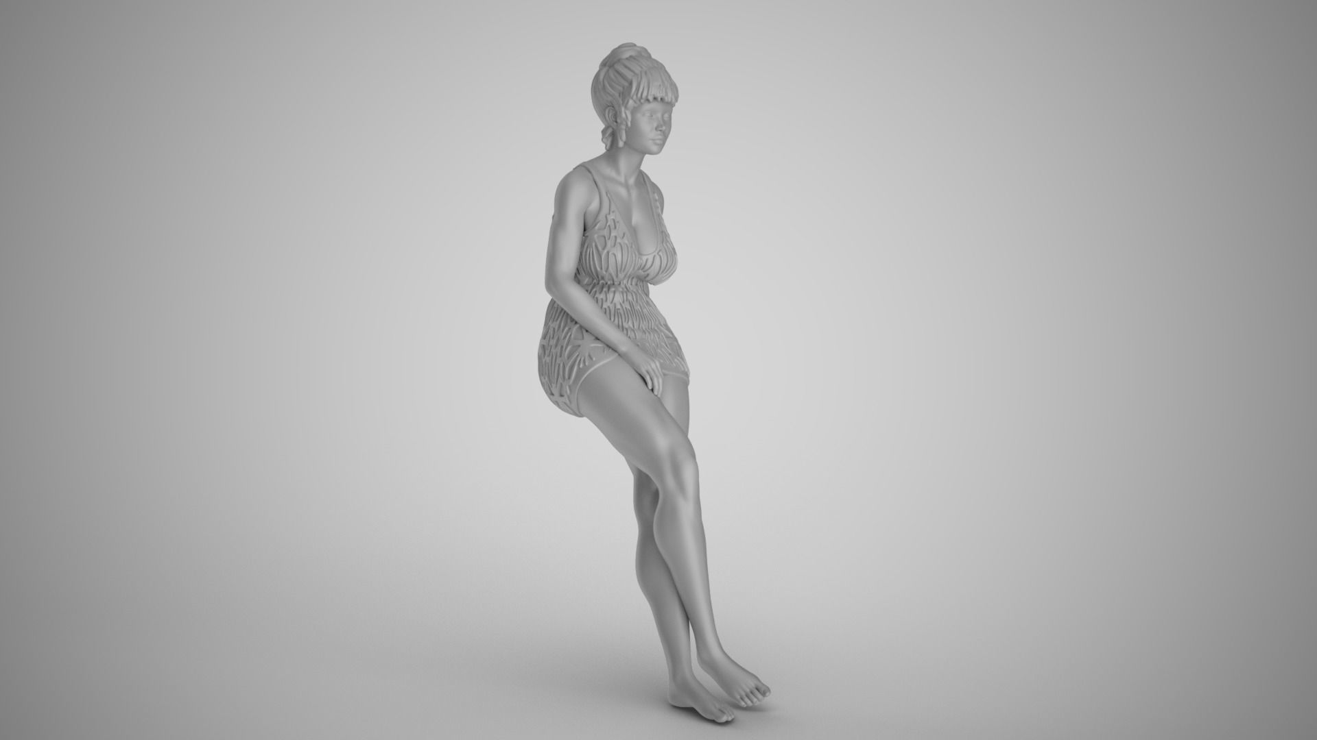Woman Leaning on Bench 3D print model_3