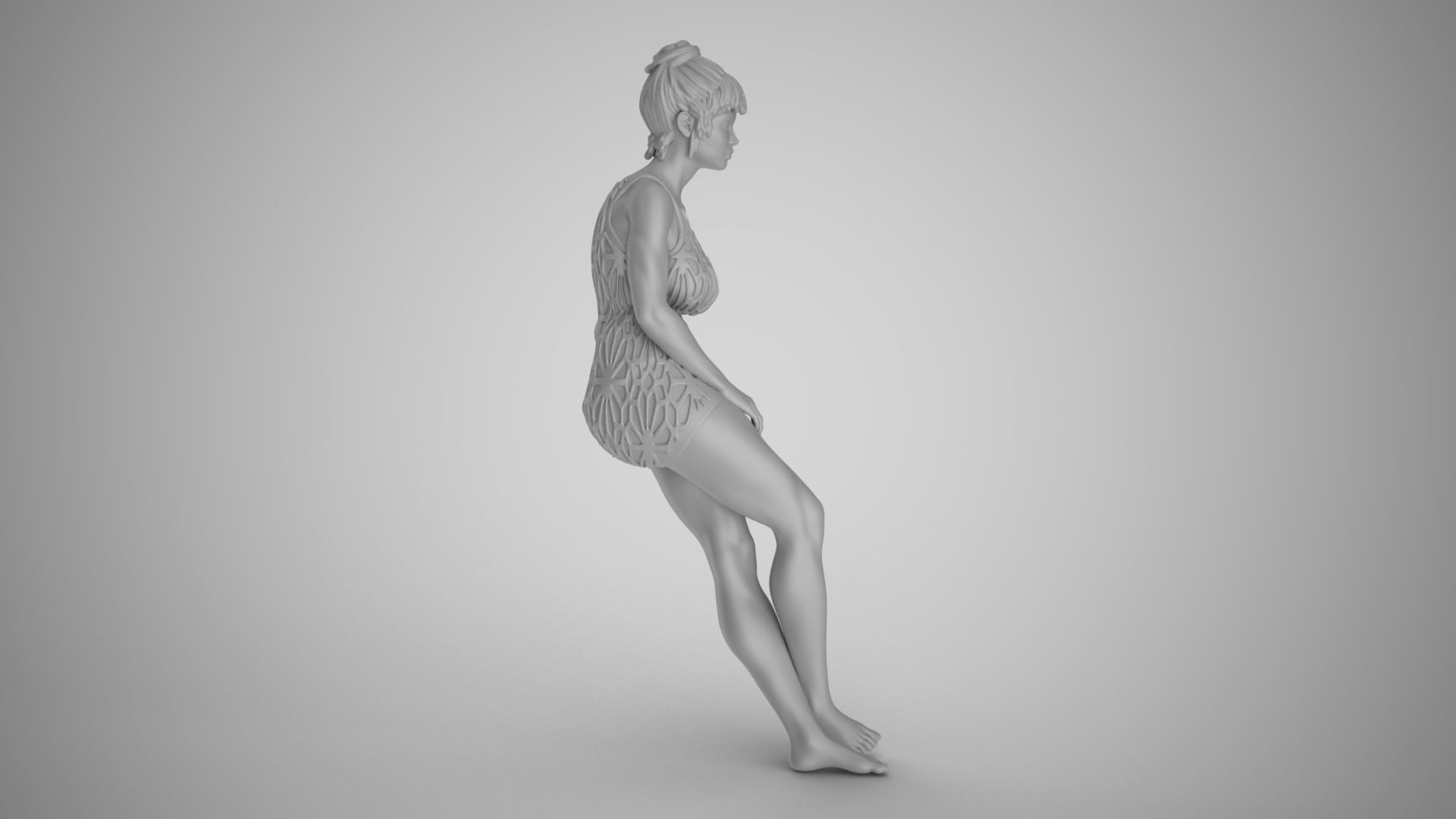 Woman Leaning on Bench 3D print model_2
