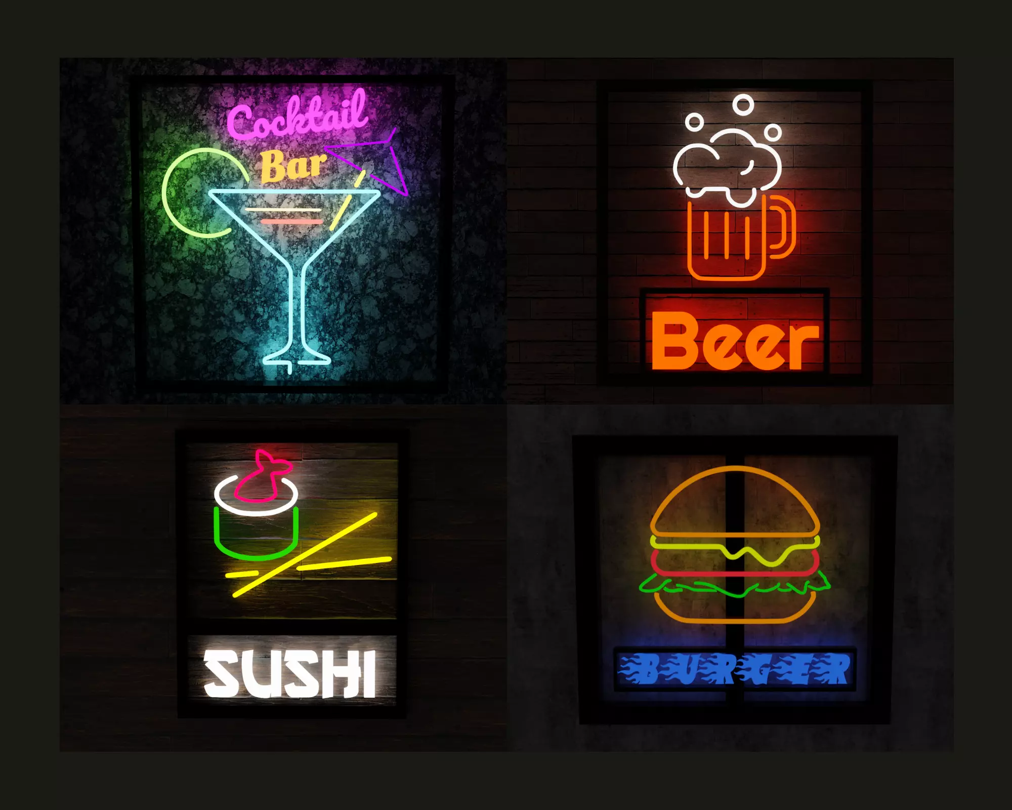 Neon food signs pack 3D model_0