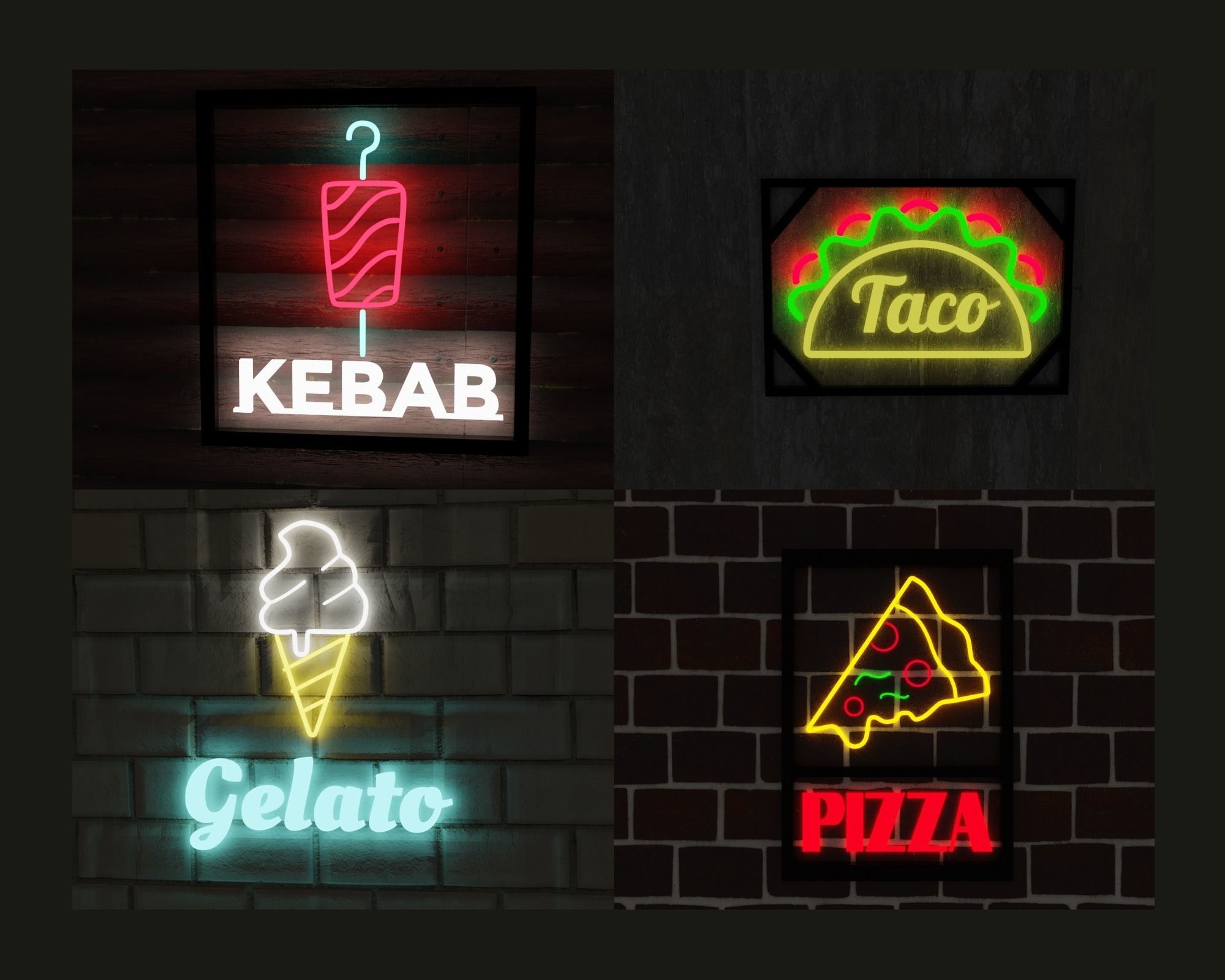 Neon food signs pack 3D model_1