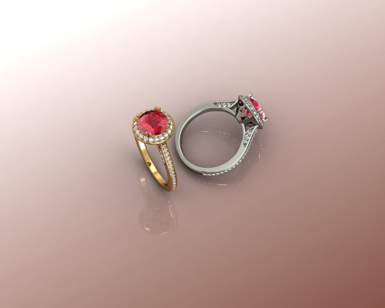 Ring orange sapphire halo engagement 3D print model_5