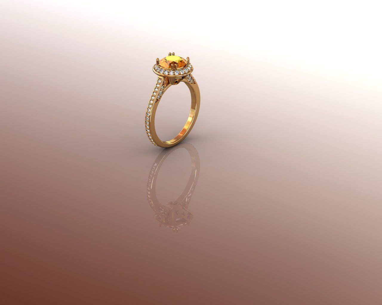 Ring orange sapphire halo engagement 3D print model_3