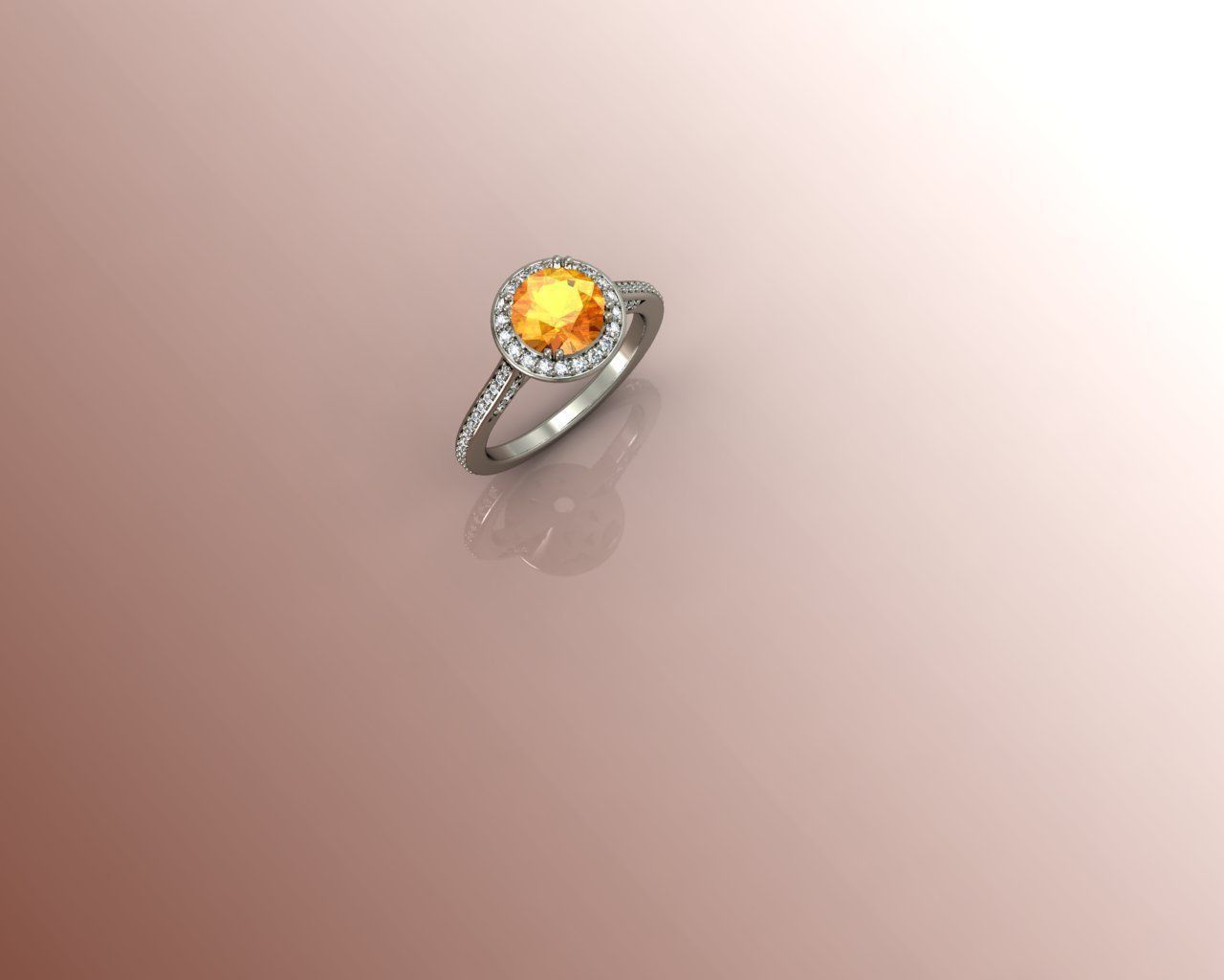 Ring orange sapphire halo engagement 3D print model_2