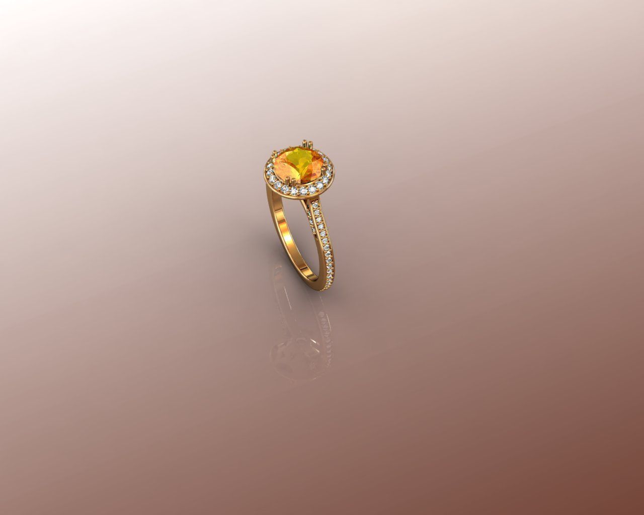 Ring orange sapphire halo engagement 3D print model_4