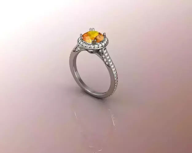 Ring orange sapphire halo engagement 3D print model