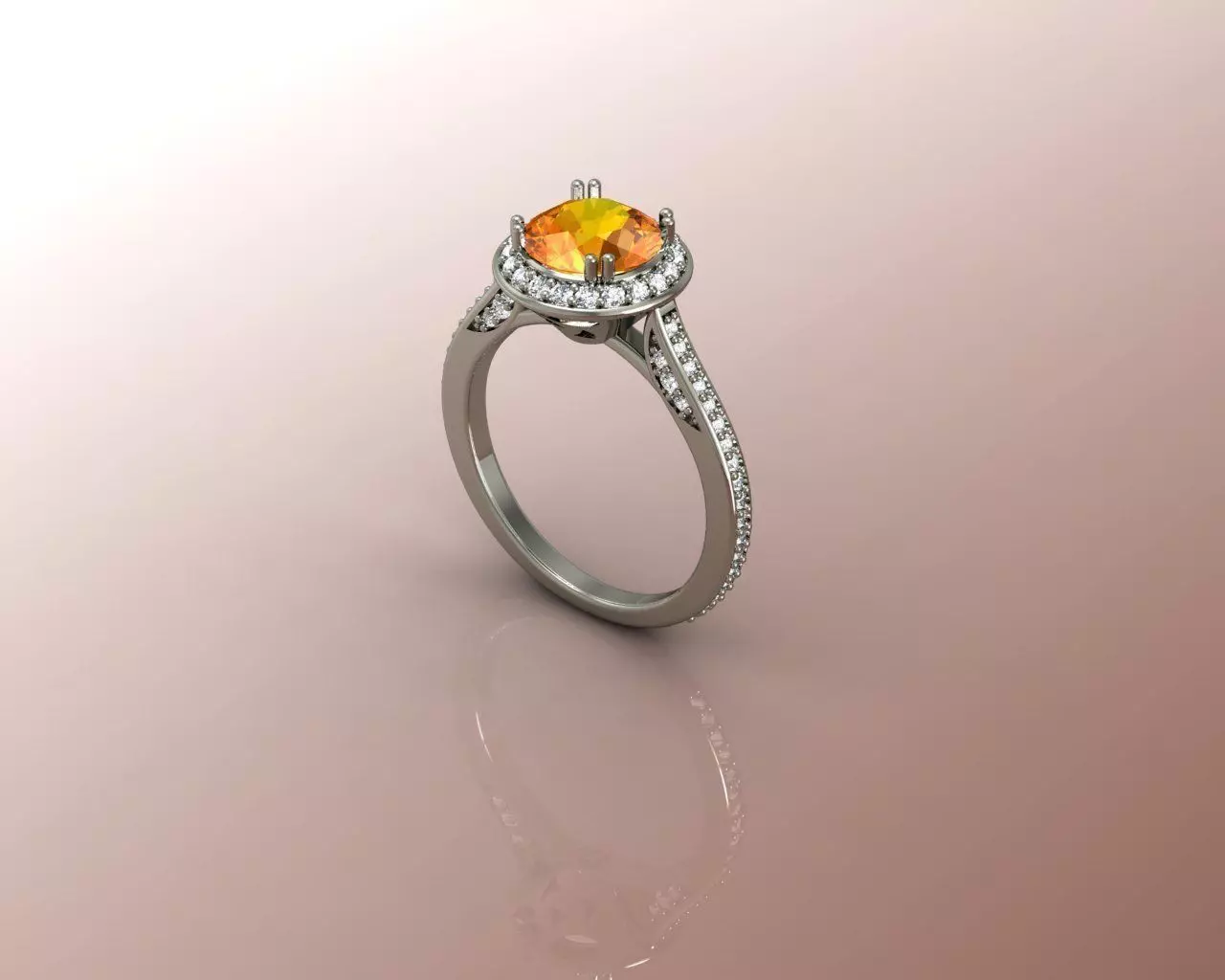 Ring orange sapphire halo engagement 3D print model_0