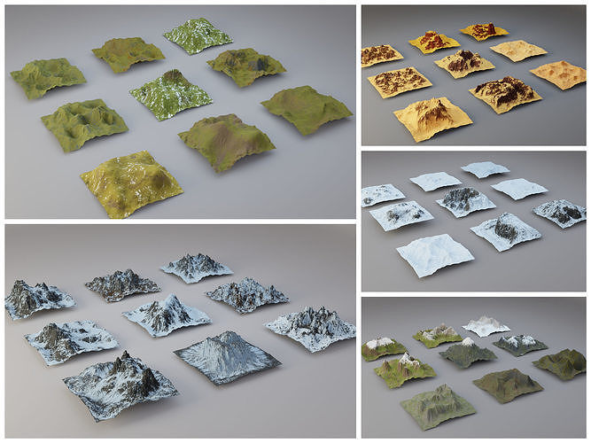 Huge Terrain Pack and Mountain Material Generator Low-poly 3D model