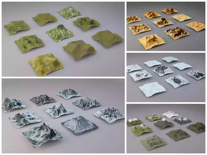 Huge Terrain Pack and Mountain Material Generator Low-poly 3D model